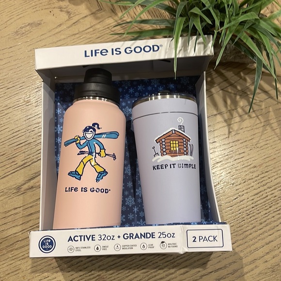 Life is Good 2 Pack Set Pink Active 32oz + Purple Grande 25oz Tumbler